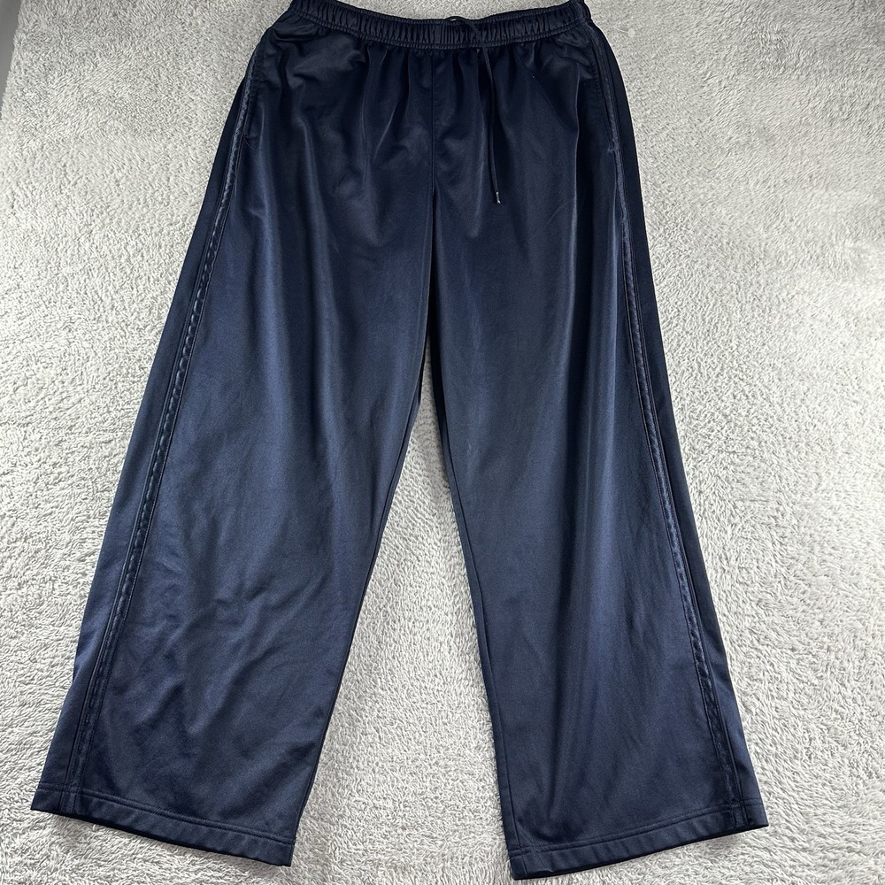 Tek Gear Track Pants Mens XL Navy Blue Straight Leg Wide Pockets Elastic‎ Waist
